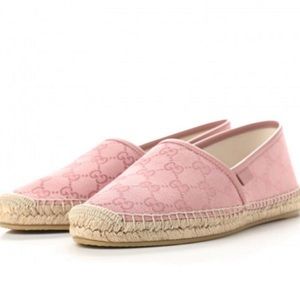 NEW in box. Gucci Pink Canvas Espadrille slip on flats